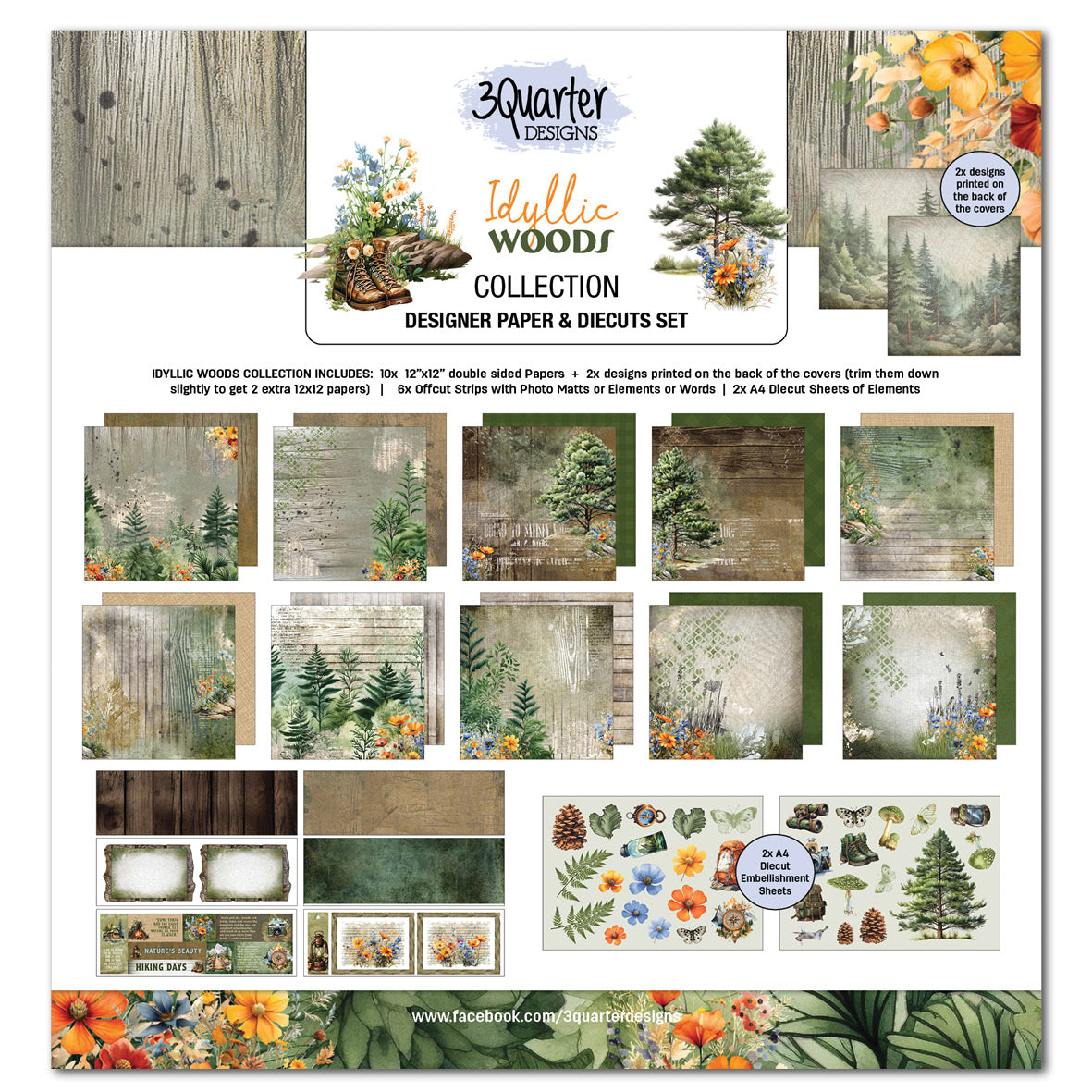 3 Quarter Design Idyllic Woods Designer Paper & Die Cut Set