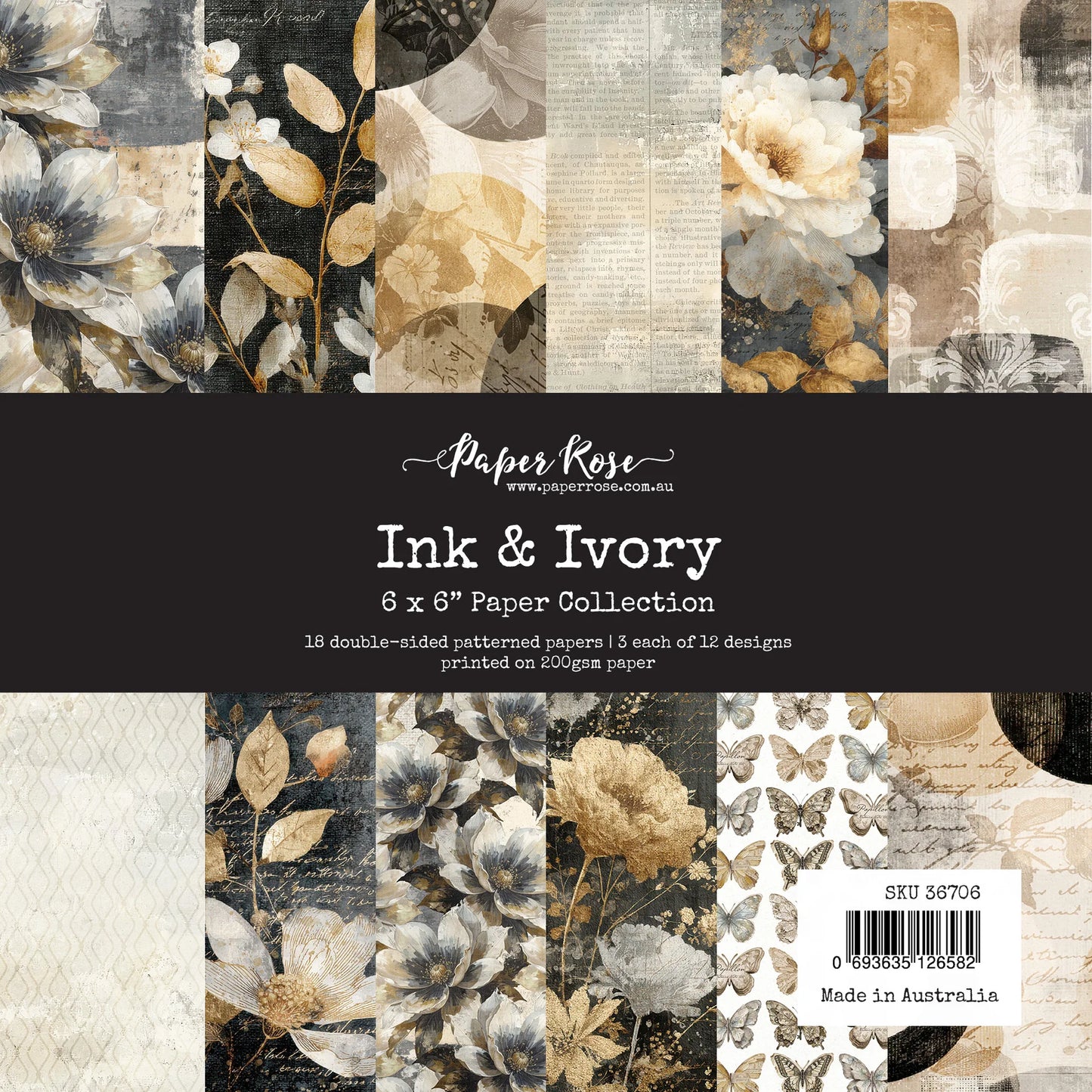 Paper Rose, Ink & Ivory 6x6 Paper Collection