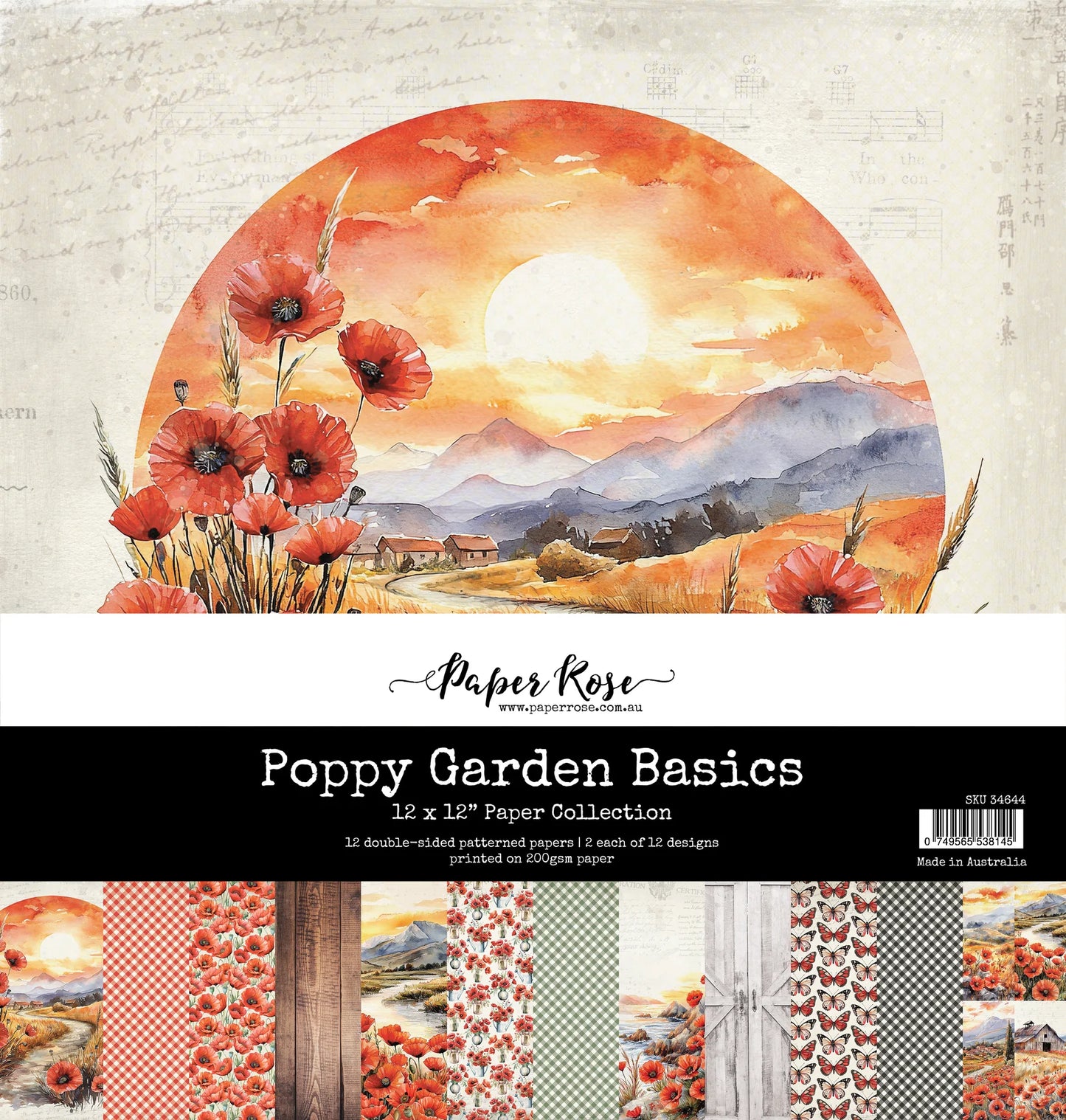Paper Rose Poppy Garden Basics 12x12 Paper Collection