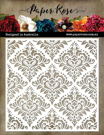 Paper Rose Stencil Damask