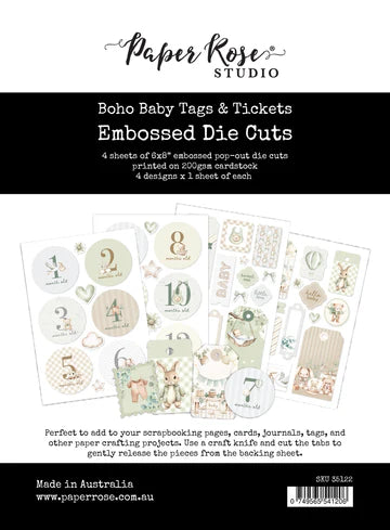 Paper Rose Boho Baby Tags & Tickets Embossed die Cuts