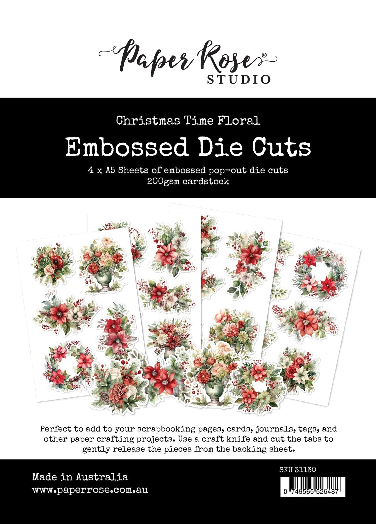 Paper Rose Embossed Die Cuts Christmas Time Floral