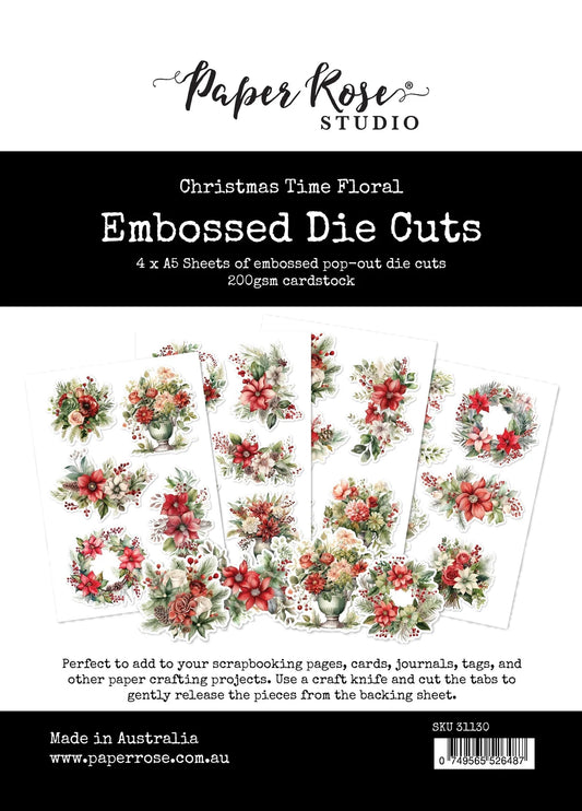 Paper Rose Embossed Die Cuts Christmas Time Floral