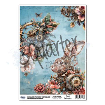 3 Quarter Design, Floral Mechanic Rice Paper Sheet