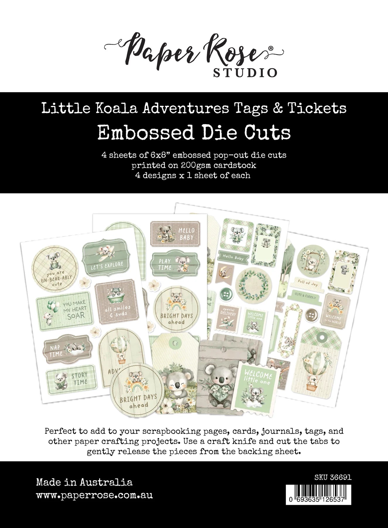 Paper Rose Embossed Die Cuts, Little Koala Adventures Tags & Tickets