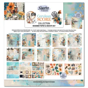 3 Quarter Designs Cerulean Score Collection 12x12 Designer Paper and Diecuts Set